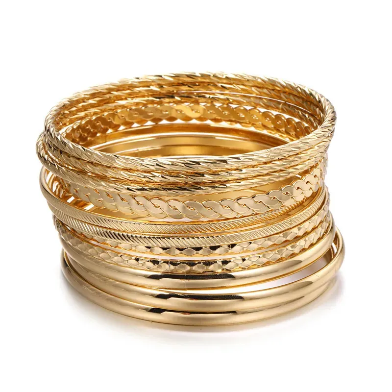 Bracciale 12 pezzi Punk Curb Cuban Chain Set per donne Miami Boho Spesso Oro Colore Charm Bracciali Braccialetti Gioielli di moda_voghion.com