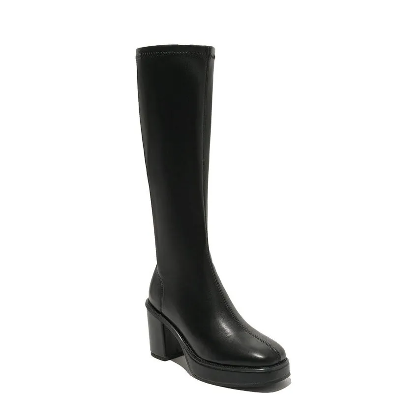 Knee Boots Heel Women's Square Below 2024 Winter Solid Color Fashion Warm Women Shoes Comfortable With Side Z 55_voghion.com
