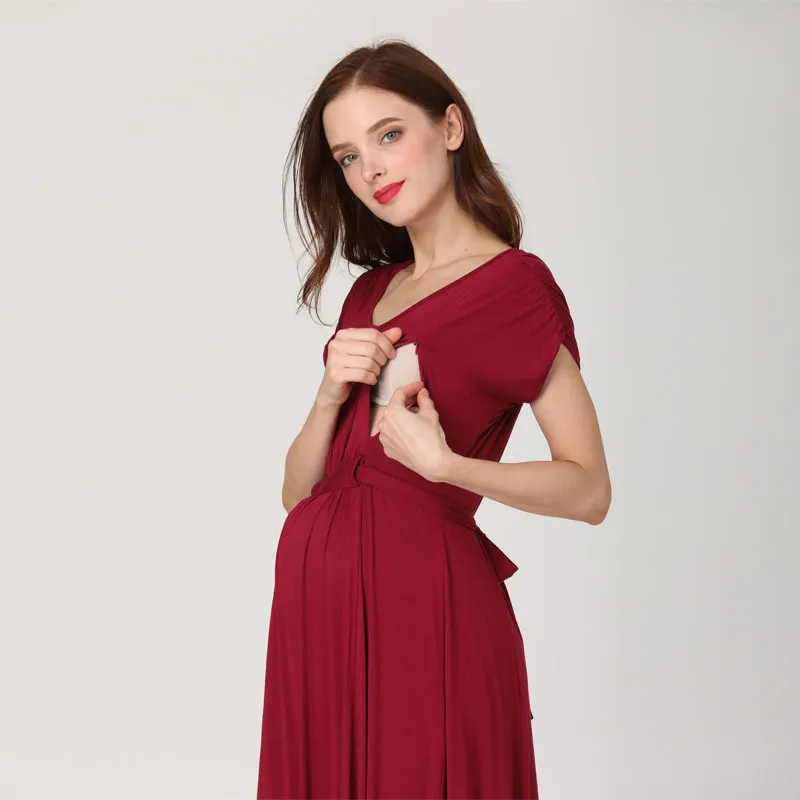 Emotion Moms 2024 Spring Summer Maternity Clothes Dress Casual Sexy V Neck For Pregnant Women LJ201114_voghion.com