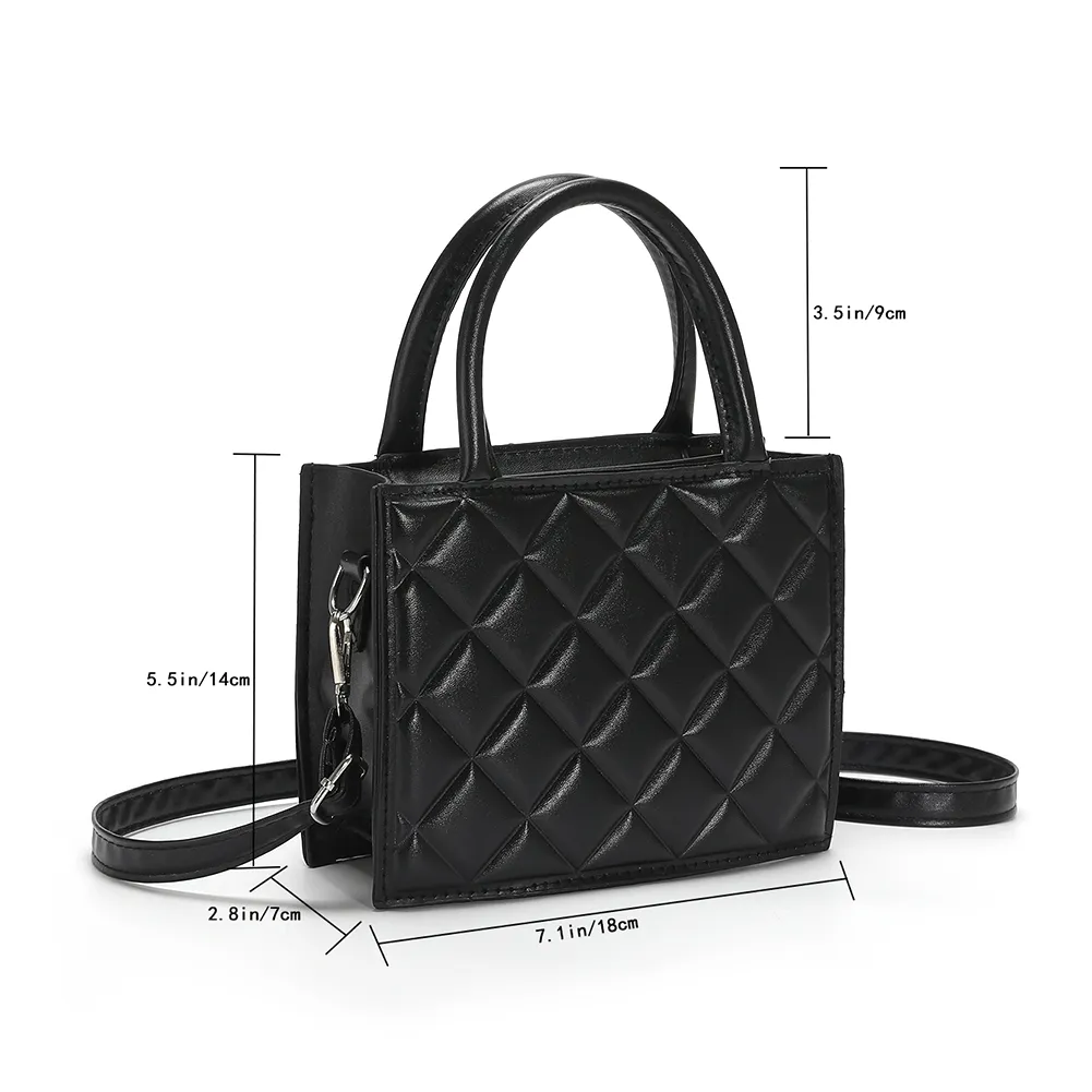 Borsa a tracolla da donna alla moda, casual, con cerniera, a reticolo rombico, piccola, con manico superiore, in tinta unita, per viaggiare ogni giorno._voghion.com