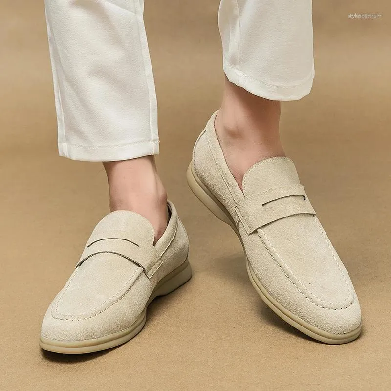 Scarpe Casual Slip-On Tacco Basso Mocassini Nubuc Pelle Scamosciata Comode Morbide Suola Uomo Classici Retro Mocassini_voghion.com