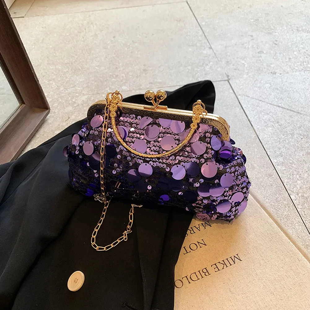 Paillettes Pochette Moda Sera Borse Catena Tracolla Bg Borsa a Tracolla Grande Capacità Manico Superiore Borsa per Festa di Nozze 241212_voghion.com