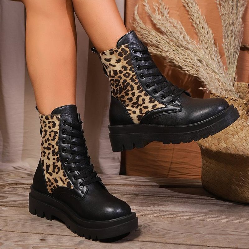 Martin grosso para mulheres 2024 novas botas curtas de trabalho com estampa de leopardo grande e sola grossa estilo britânico, estilo cowboy ocidental_voghion.com