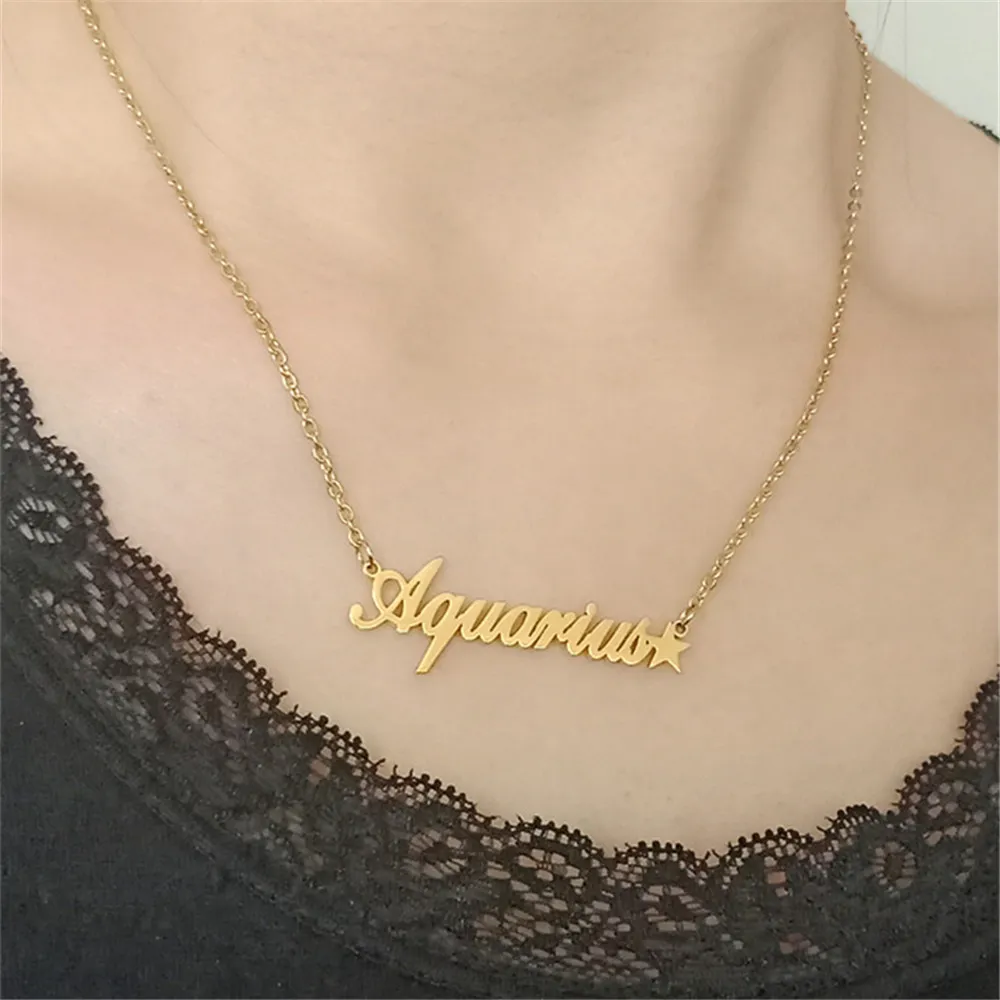 Lot de 10 colliers en acier inoxydable avec 12 constellations pour femme, pendentif signe astrologique, bijoux du zodiaque, ras du cou, étoile_voghion.com