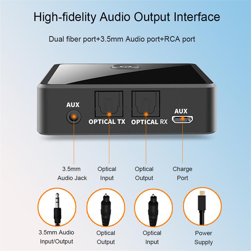 Bluetooth 5.0 Sender Empfänger Drahtloser Adapter Niedrige Latenz 3,5mm AUX Jack Optischer SPDIF Audio Adapter Für PC TV Auto Lautsprecher_voghion.com