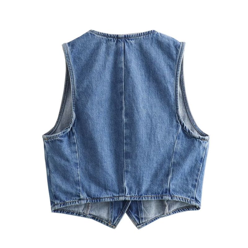 Damenbekleidung Ärmellose Weste hoch taillierter Brustrock Denim zweiteiliger Anzug_voghion.com