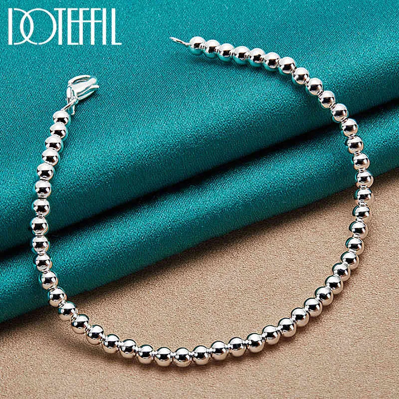 Doteffil Sterling Sier 4mm Pürüzsüz Boncuklu Top Zincir Bileklik Kadınlar İçin Moda Düğün Nişan Parti Takı_voghion.com