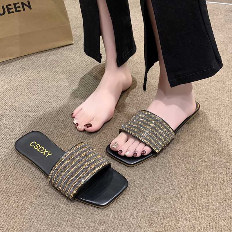 Pantoufles décontractées à bout ouvert et à tête carrée pour femmes, nouvelle collection été 2023_voghion.com