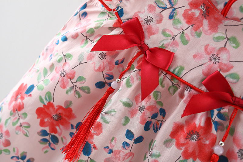 Baby Girl Clothes Summer Traditional Chinese Style Cheongsam Bowtie Pendant Dress_voghion.com