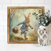 Rustic Rabbit & Eggs Wooden Sign - 8x8" Farmhouse Wall Decor. Charming Easter Accent For Bedroom, Kitchen Or Bathroom_voghion.com