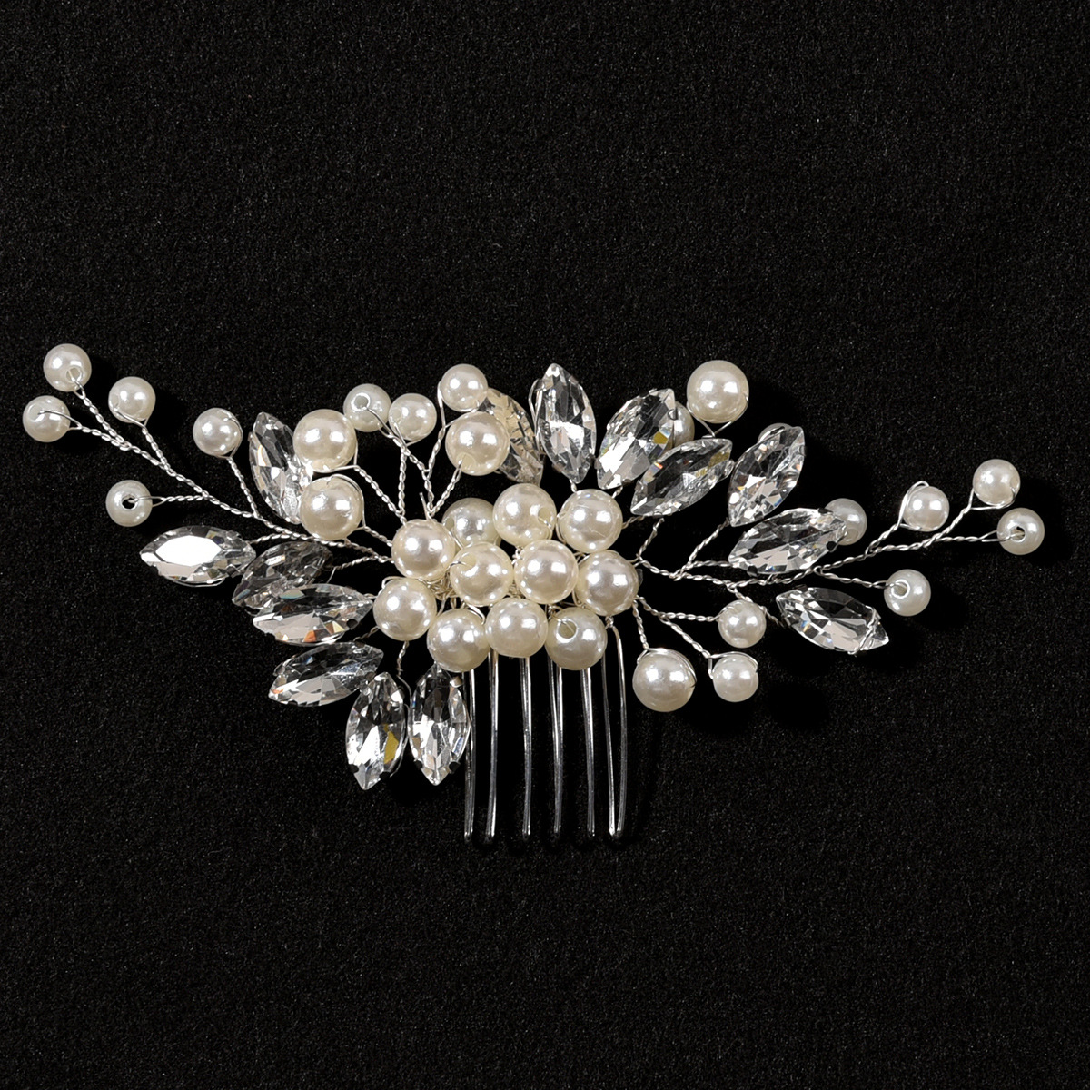 Bridal Wedding Handmade Hair Accessories Pearl Rhinestone Marquise Glass Hair Comb Insert Hair Accessories European and American Cross-Border_voghion.com