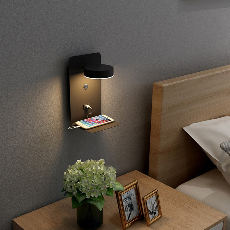 Applique a LED con interruttore e interfaccia USB Lampada da parete bianca e nera alla moda, illuminazione per corridoio, corridoi, lampade artistiche, lampada da tavolo_voghion.com