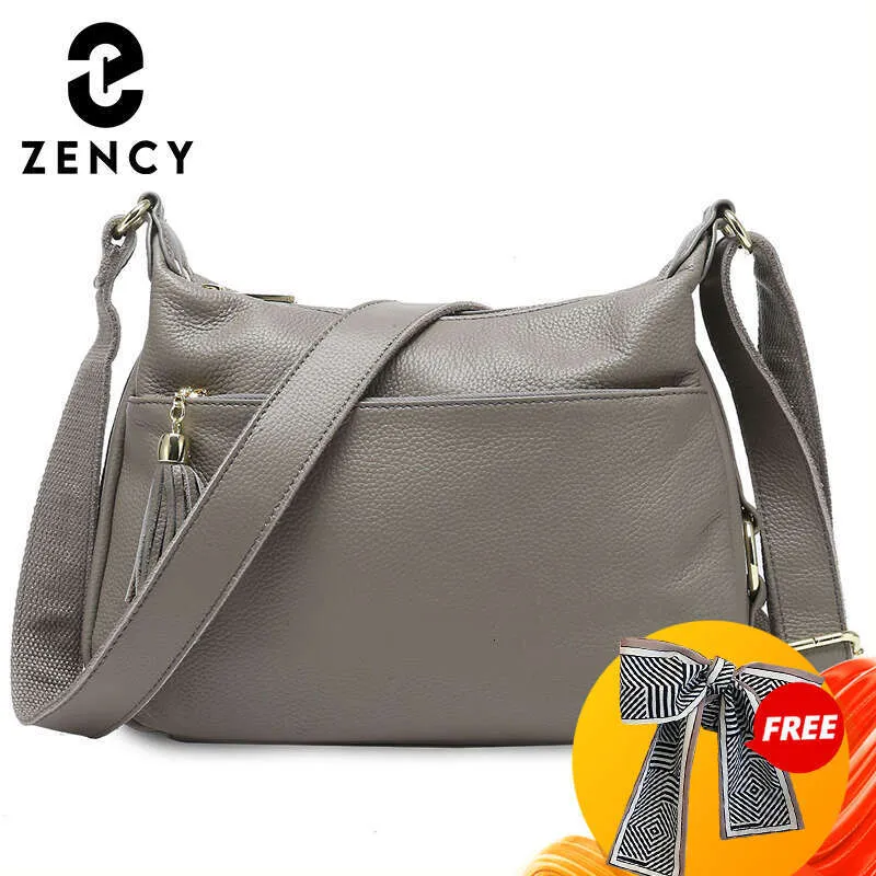 Zency 100% ægte læder moderigtig dameskuldertaske med kvast høj kvalitet hobos elegante dame crossbody-tasker sort_voghion.com