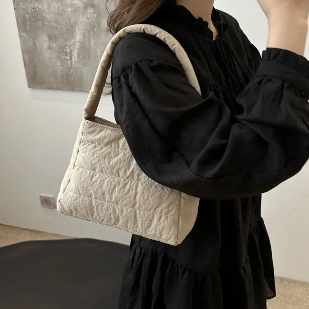 Borsa a tracolla imbottita quadrata trapuntata in nylon con spallacci larghi, imbottita sottobraccio, leggera in tela, borsa a mano per la scuola_voghion.com