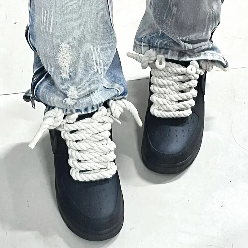 Lacci per scarpe in cotone intrecciato audaci, tinta unita, in corda, per scarpe da uomo e da donna, alla moda, personalità kpop, sport, casual_voghion.com