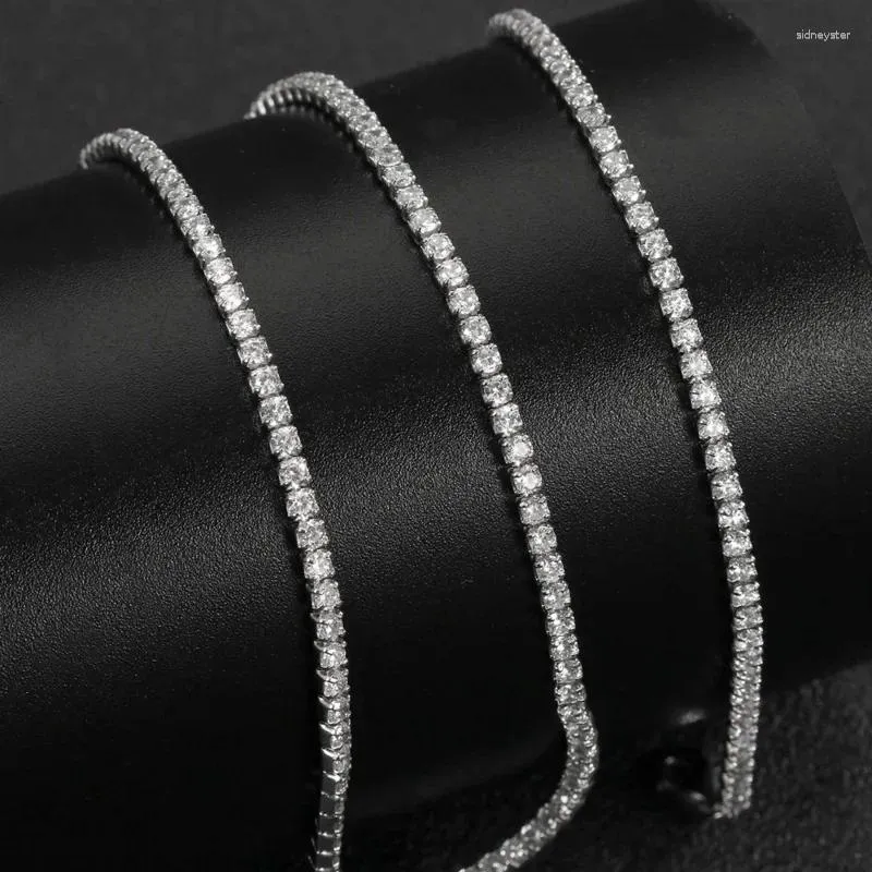 Cadenas finas de 2 mm con diamantes de moissanita y cadena cubana de plata, collar de oro real para mujer, joyería con piedra de circón, collares para el cuello_voghion.com