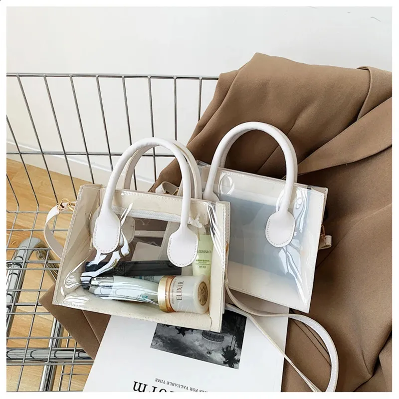 Mode PVC Zipfel Frauen Transparente Handtasche Dame Telefon Geldbörse Sommer Strand Klare Umhängetaschen 240826_voghion.com