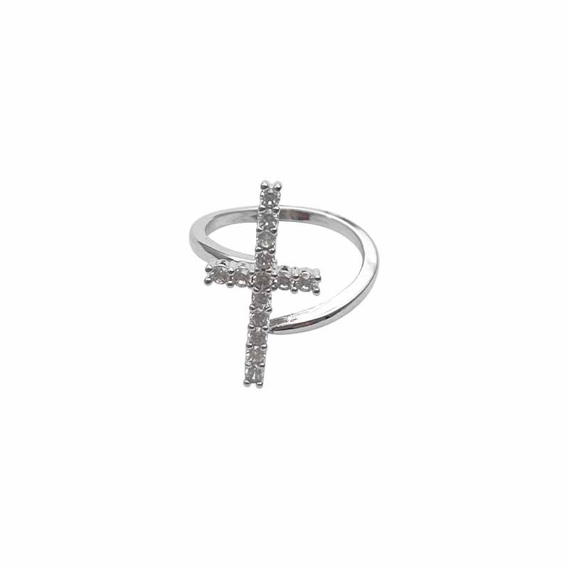 French Gentle Zircon Cross Open for Women with Cold and Elegant Temperament, High Grade Sense Ring, Personalized Index_voghion.com