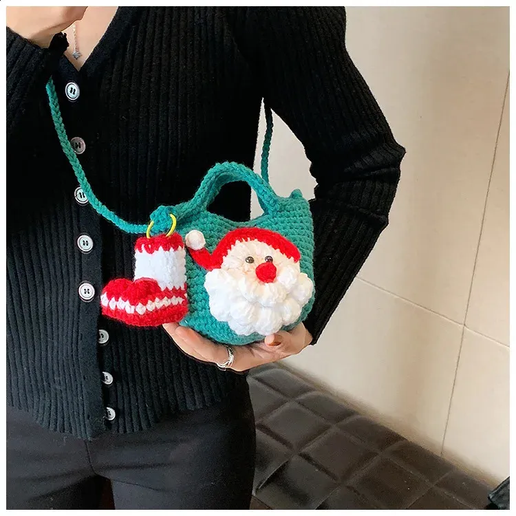 Semplice e carina borsa a tracolla casual versatile in maglia natalizia infantile 2024 tendenza moda di nicchia 240912_voghion.com