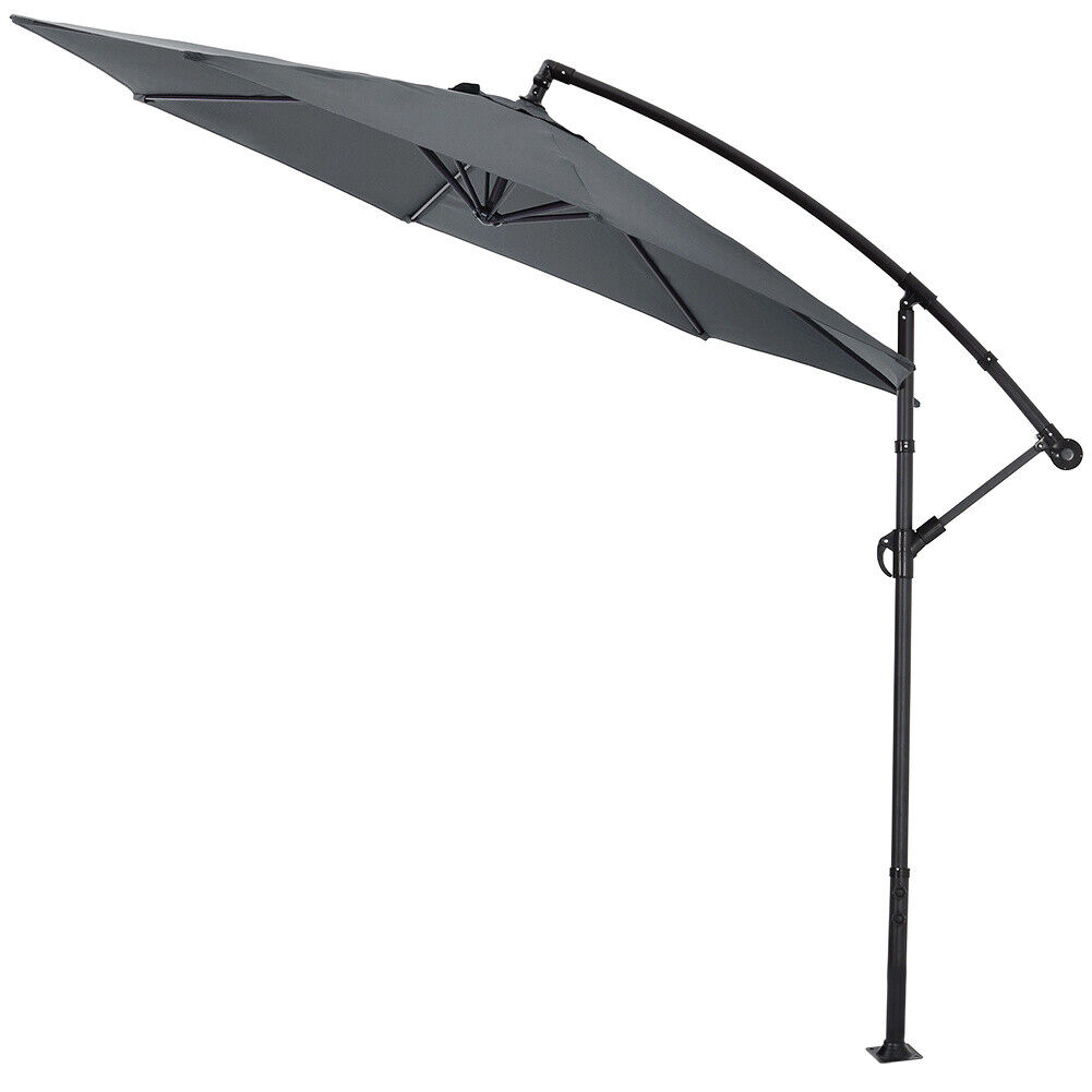 3M Banana Cantilever Hanging Umbrella Sun Shade Canopy Garden Parasol W/ Base_voghion.com