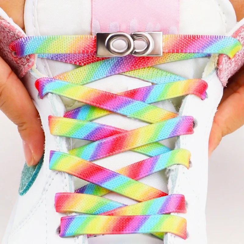 Farbverlauf-Regenbogen-Schnürsenkel ohne Binden, Schuhschnalle, Verschluss, Schnürsenkel ohne Binden, elastische Schnürsenkel, Turnschuhe für Kinder_voghion.com