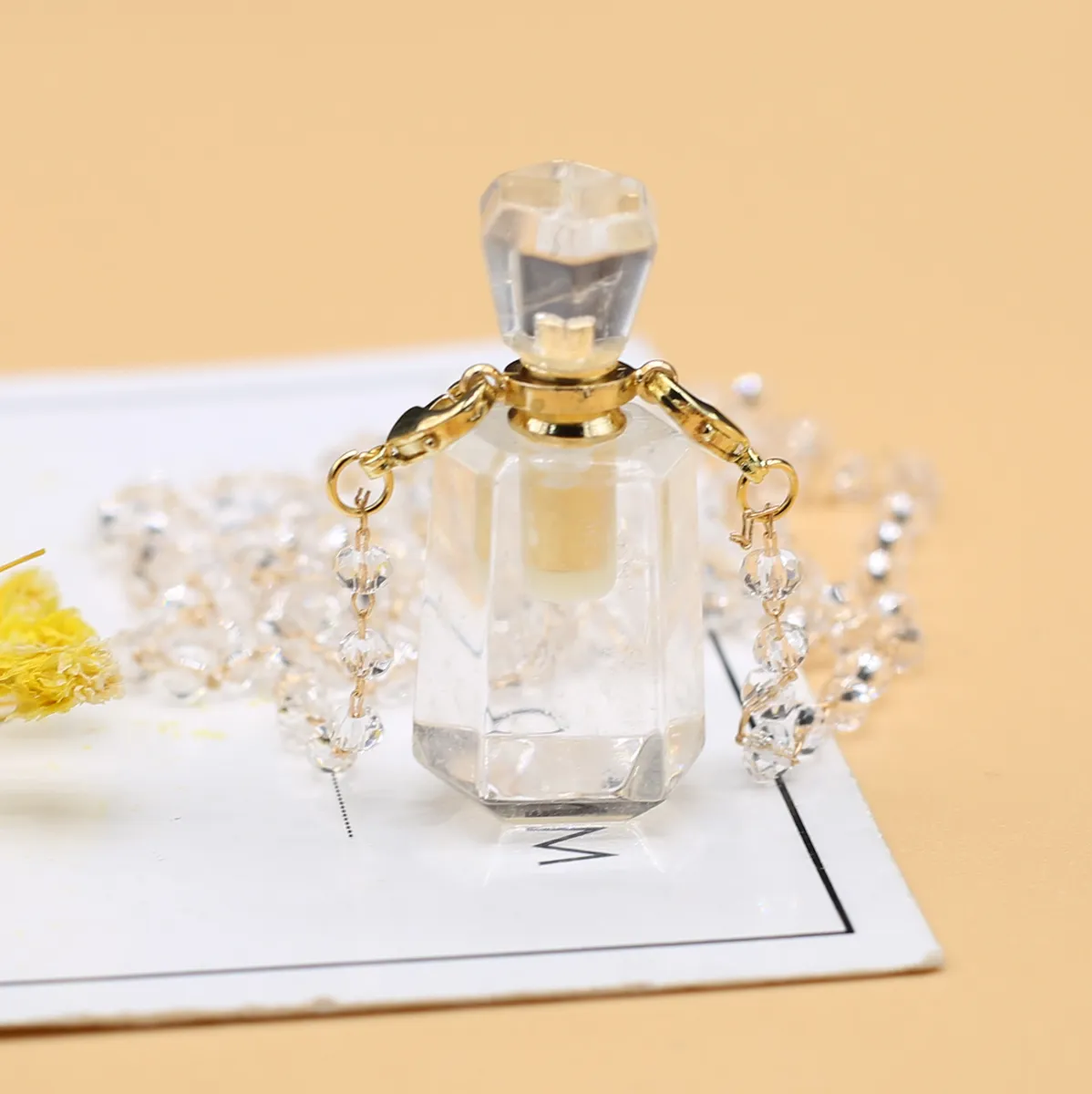 Pendant Necklaces Natural Stone Perfume Bottle Necklace Clear Quartz Essential Oil Diffuser Vial Crystal Jewelry Gifts_voghion.com