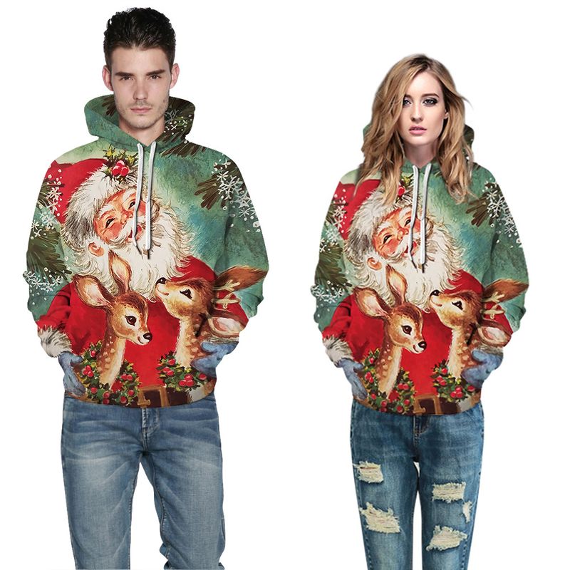 Women's Clothing Grinch digital printing couple wear trendy loose casual hooded sweatshirt_voghion.com