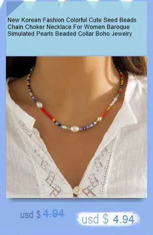 Colliers pendentifs nouvelle mode coréenne colorée mignonne perles de rocaille chaîne collier ras du cou pour femmes perles simulées baroques_voghion.com