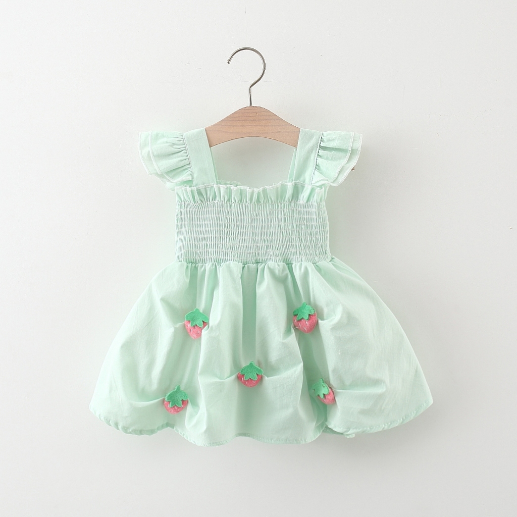 Baby Green Dress Baby Girl Strawberry Decorative Cotton Dress For 0-3 Years Old Kids_voghion.com