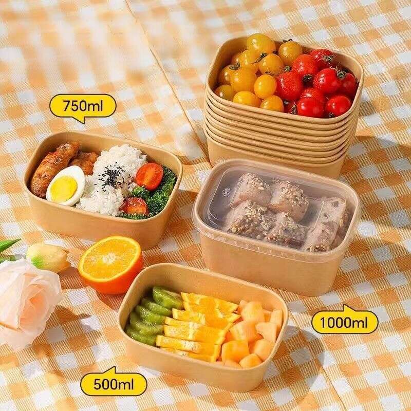 Grilli, piknik, retkeily, kertakäyttöinen lounas Kraft-paperipakkaus Sushi-laatikko, kevytruokasalaattikulho, hedelmäbento-laatikko_voghion.com