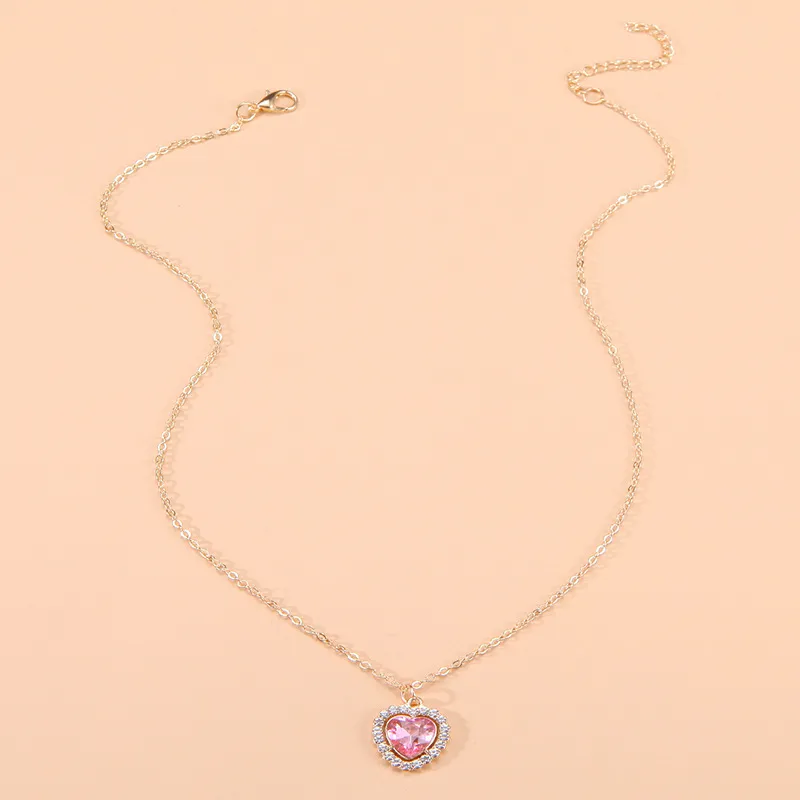 Collares colgantes de moda coreana con circonita rosa para mujer, gargantilla de cadena de clavícula dulce, joyería vintage Kpop_voghion.com