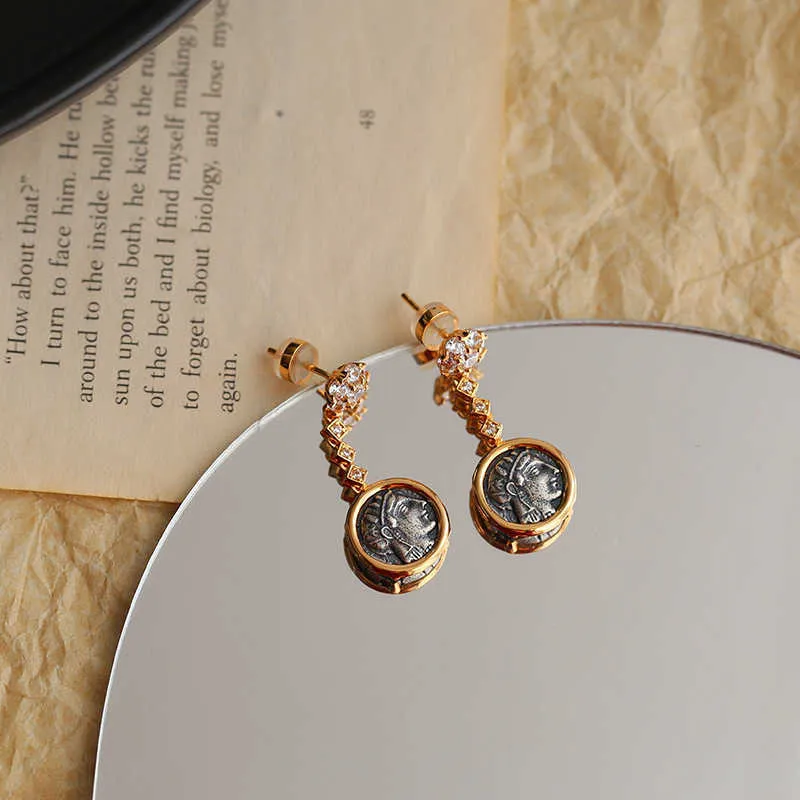Bracelets à breloques, marque célèbre, vente en gros, boucles d'oreilles en pièces de monnaie Athéna de la Grèce antique, plaqué argent, mode européenne et américaine_voghion.com