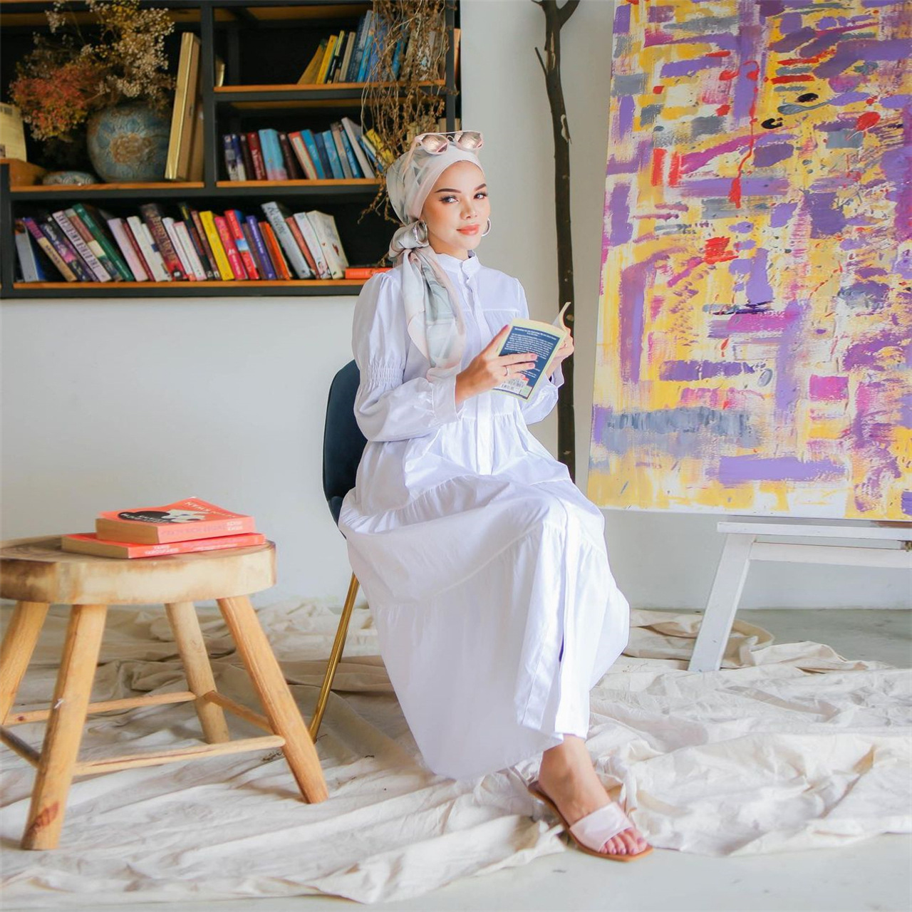 M209 # Malay Indonesian Cotton Patchwork Dress Muslim Solid Color Casual Loose Fitting Skirt_voghion.com