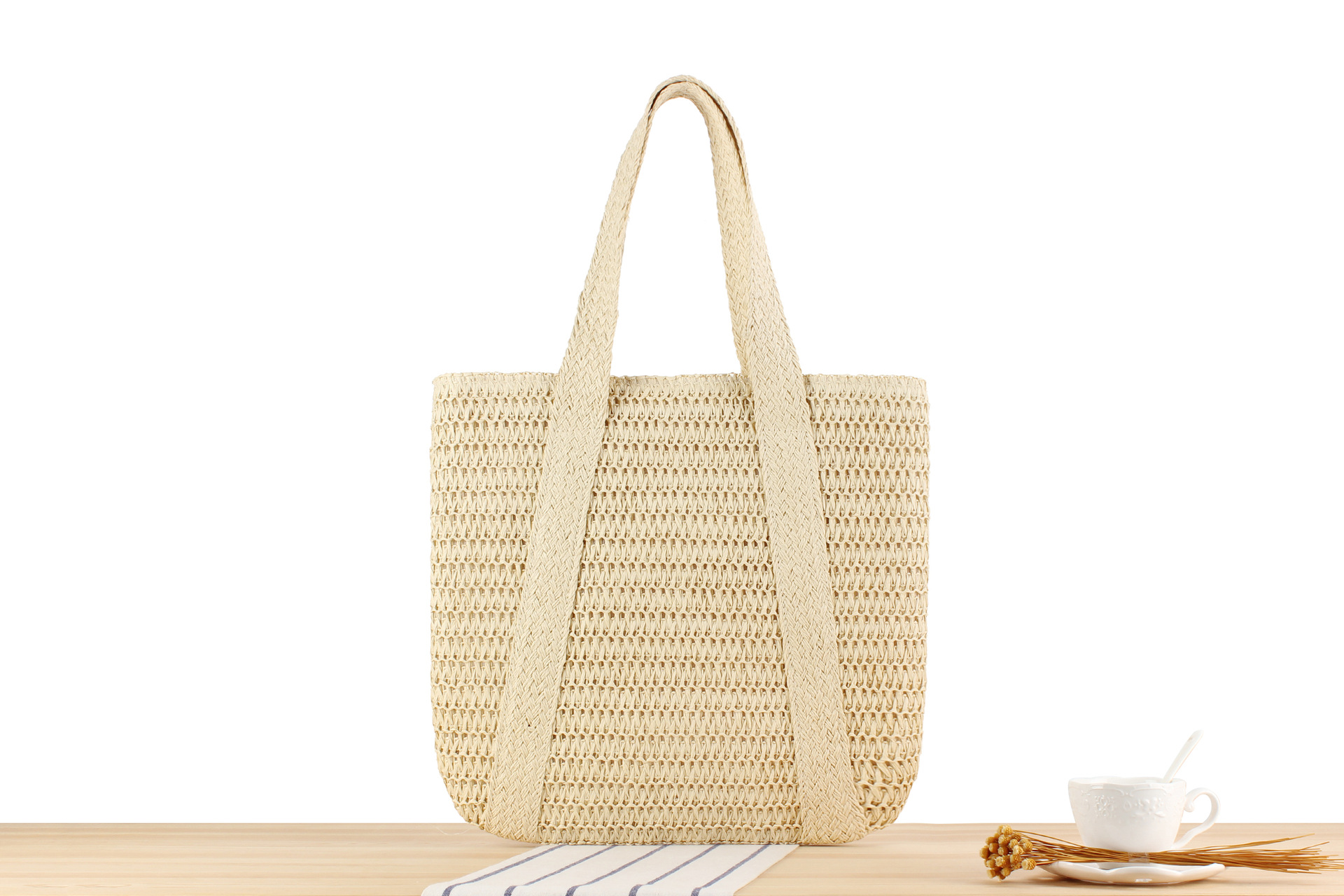 Borsa di paglia di grande capacità per le vacanze al mare Borsa tote Borsa a tracolla semplice ed avanzata per il tempo libero_voghion.com