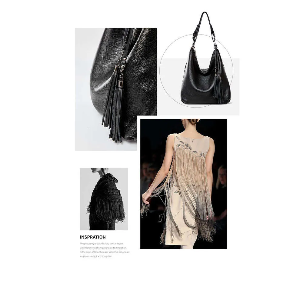 Zency Fashion Tassel Femmes Épaule 100% Cuir Véritable Shopping Quotidien Hobos Classique Grand Sac Fourre-Tout Rouge Main Bandoulière_voghion.com