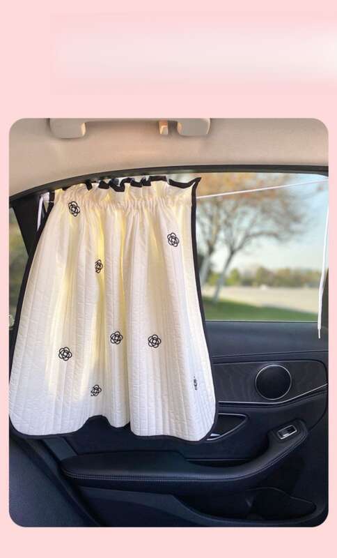 Creative Camellia Flower Printed Embroidered Car Sunshade, Non Punching Suction Cup Type, Rear Universal Version For_voghion.com