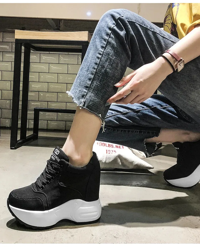 Women's Platform Sneakers Leather Chunky Trainers White Wedges_voghion.com
