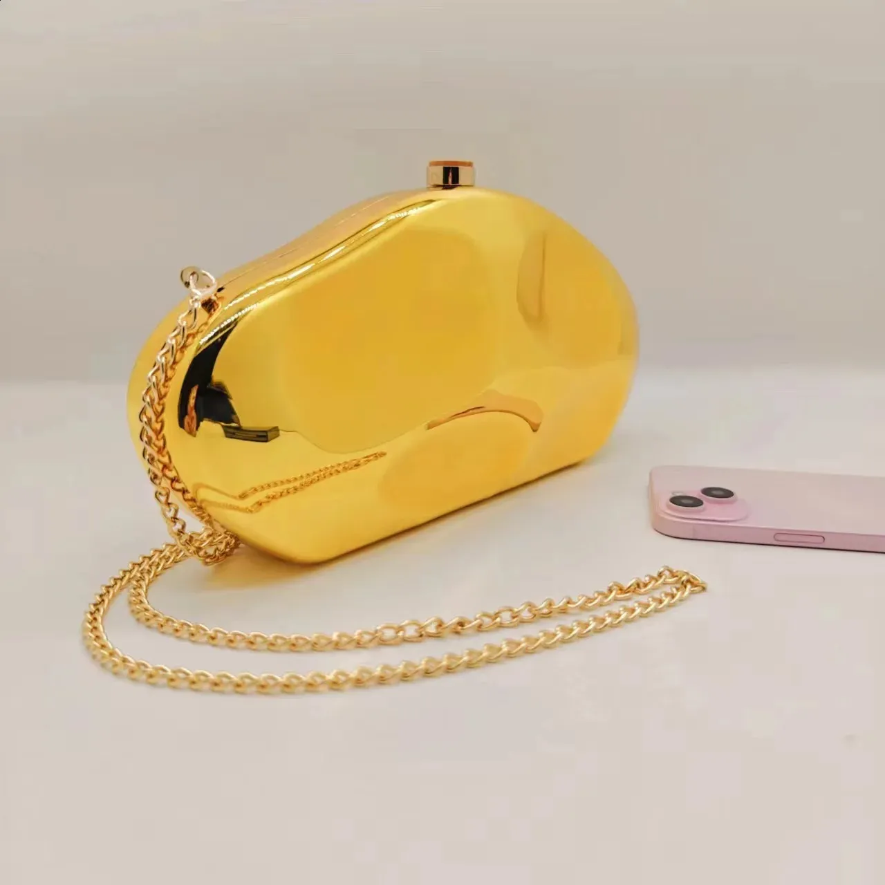 2024 Acryl-Clutch in Muschelform für Damen, Abendparty, süße, glänzende Metallgeldbörse, Gold, Silber, blaue Eierhandtasche 240819_voghion.com