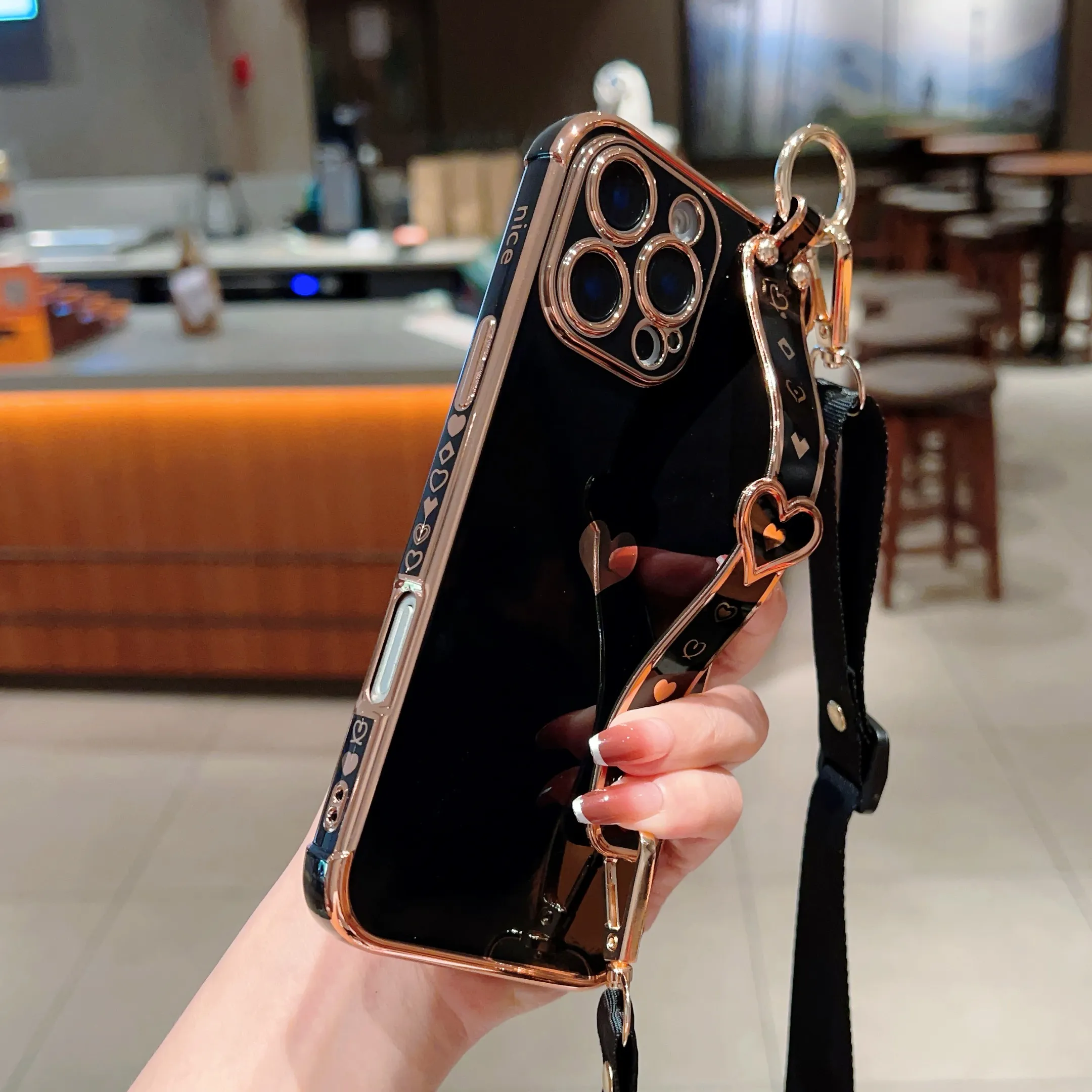 Elegant Heart-Shaped Phone Case: With Adjustable Strap For Security - Protective Mobile Accessory_voghion.com