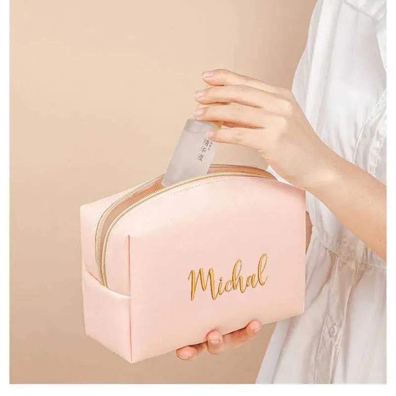 Trousse de toilette et de maquillage portable en cuir PU Saffiano imperméable avec broderie personnalisée Y241023_voghion.com