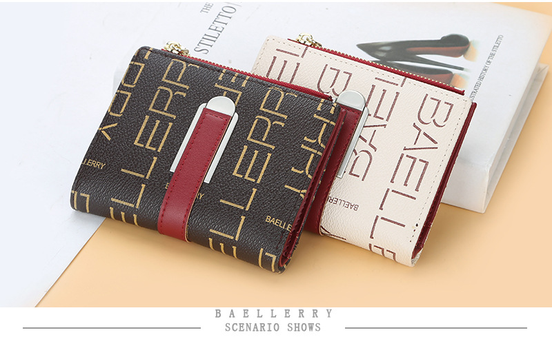 Baellerry ladies short wallet style printed multi-card slots snap coin purse fashionable zipper card holder for women_voghion.com