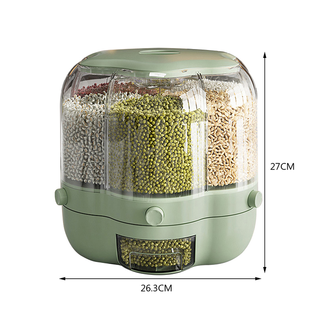 Rotatable Jars for Bulk Cereals Rice Barrels Separated Household Containers Sealed Insectproof Rice Kitchen Storage Box_voghion.com