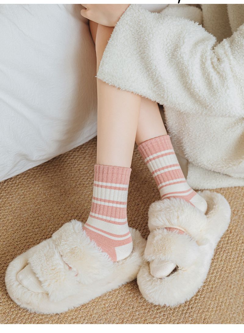 Solid color cotton for children, winter rabbit cashmere, thick midsole women's s, striped embroidery, high elastic_voghion.com
