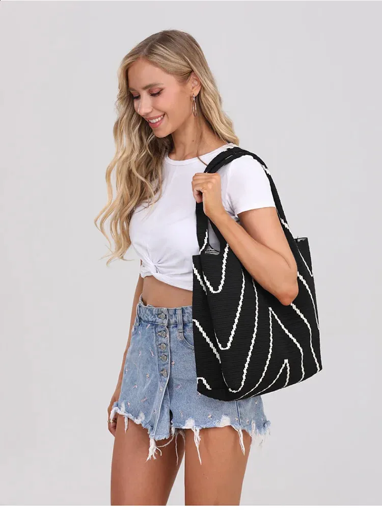 MABULA Firkantet stripete stor kapasitet tote-veske enkel uformell skulderveske til kvinner mote vintage telefonveske_voghion.com