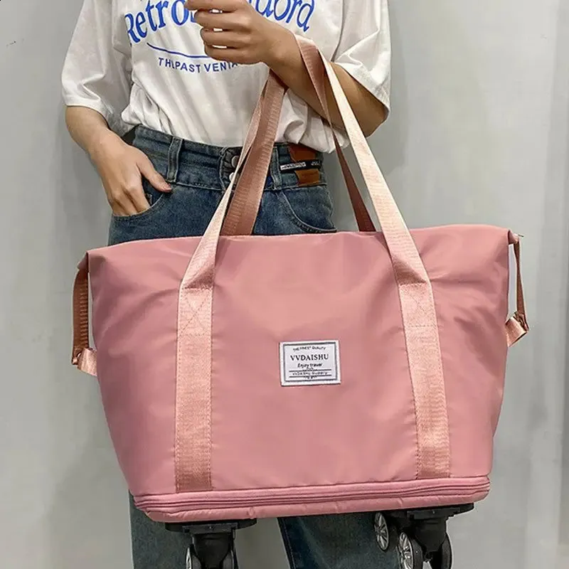 Foldable Storage With Wheels Expandable Portable Lage Bags Outdoor Travel Rolg Pack Large Capacity Woman Shopping Bag_voghion.com