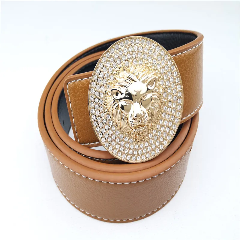 Marke Diamant mit Löwenschnalle Gürtel für Männer und Frauen Designer Leder Mode Taille Gürtel gute Qualität_voghion.com