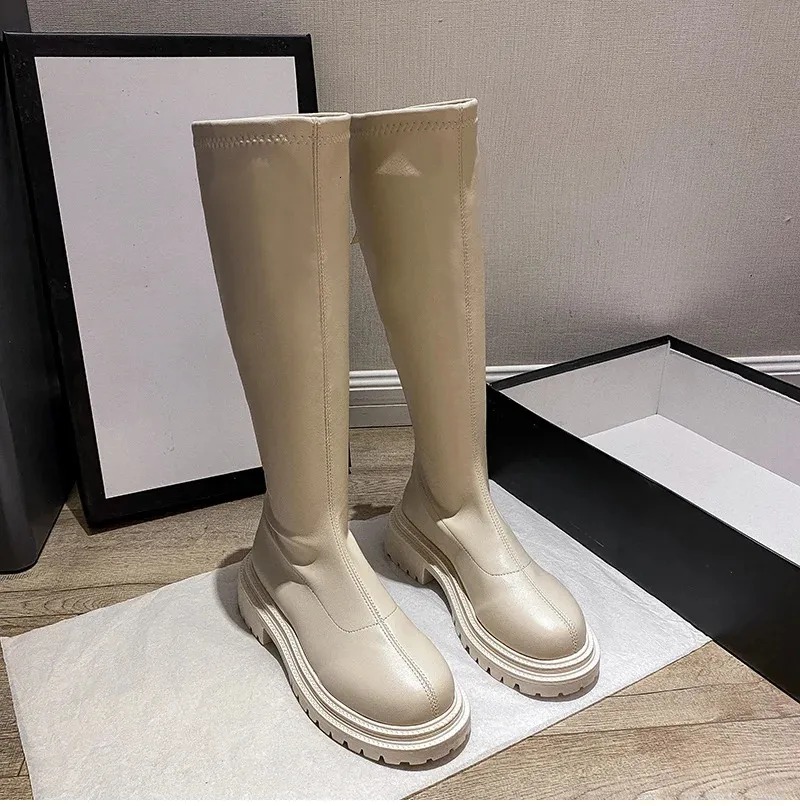 Autumn Winter Flats Heel Women Long High Quality Soft Leather Ladies Knight Casual Knee-high Boots 240618_voghion.com