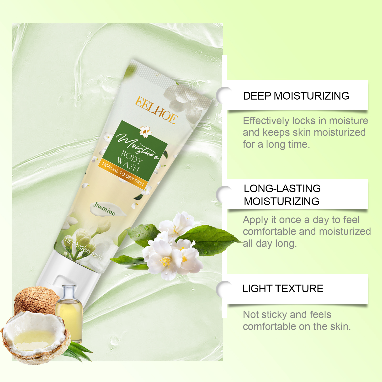 EELHOE Jasmine Moisturizing Body Wash, Gentle, Clean, Smooth, Moisturizing And Fragrant Body Wash_voghion.com