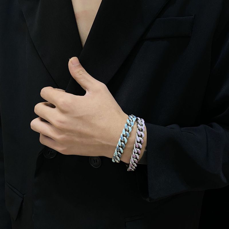Gioielli da coppia Hip Hop Dreamy Pink Starry Blue Double Sided Wear Un paio di braccialetti in acciaio al titanio Cuba gratuiti per uomo_voghion.com