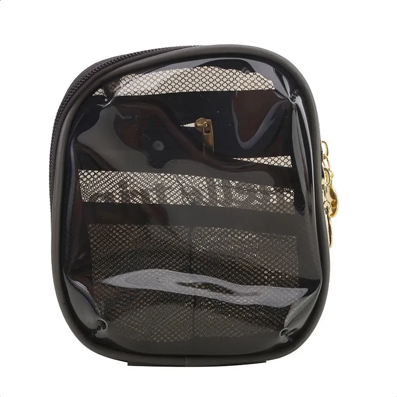 Mini organiseur de voyage transparent, petite trousse de maquillage mignonne et preppy, trousse de toilette à fermeture éclair pour cosmétiques, pochette pour pièces de monnaie pour femmes_voghion.com